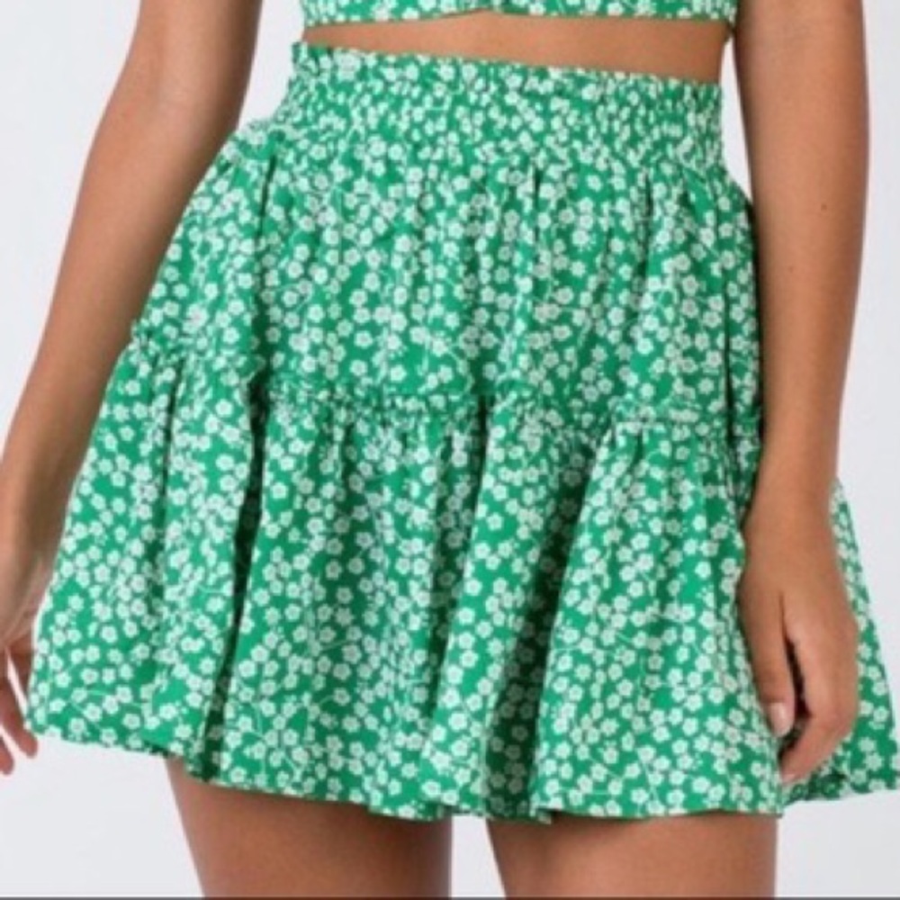 Princess Polly Green Floral Skirt